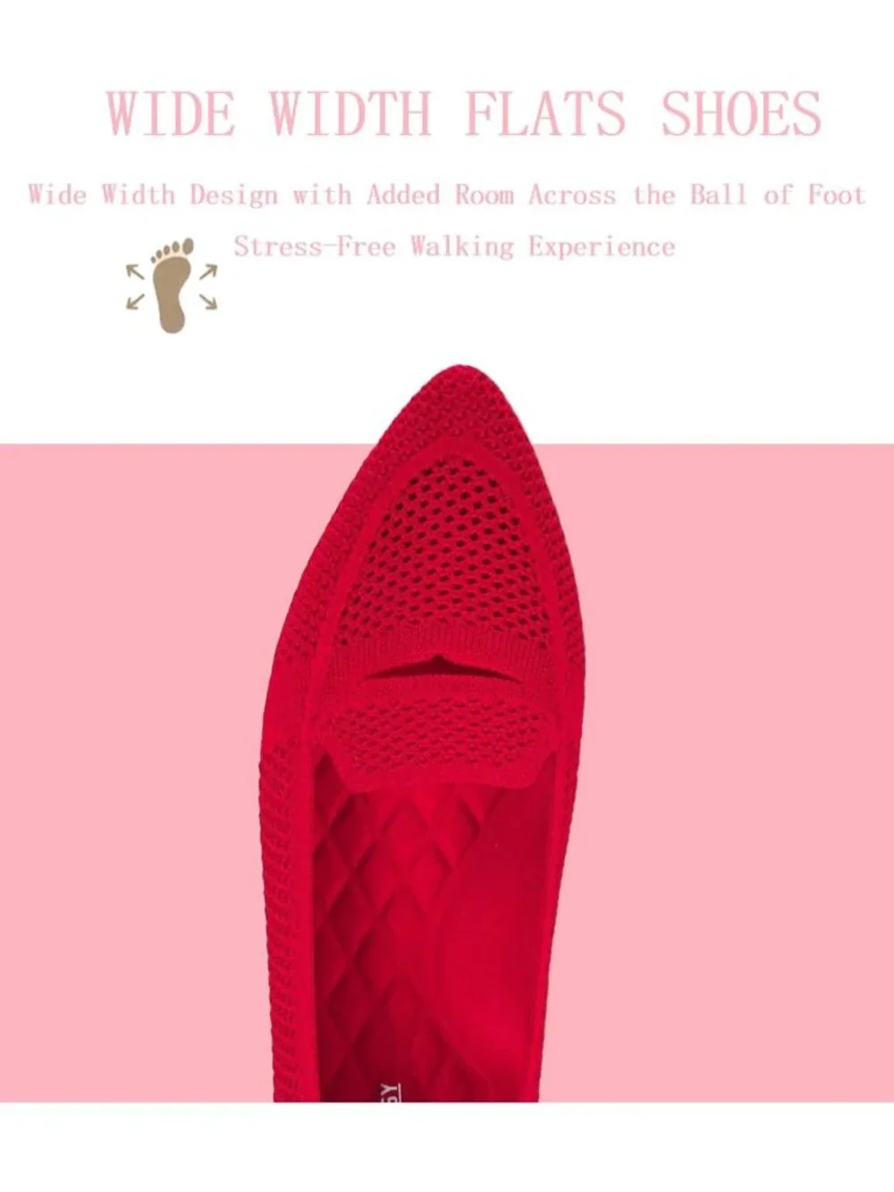 Women's Red Pointed Toe Penny Dressy Ballet Knit Mesh Slip On Flat Loafer Shoes